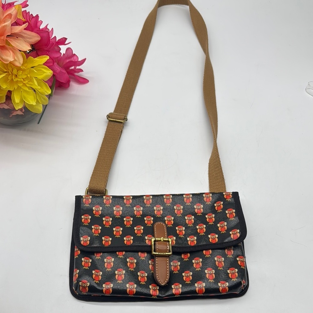 Fossil Orange and Black Owl Print Women's Crossbody Bag FP8963